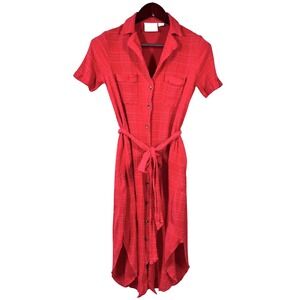 Maeve Anthropologie Aria Midi Shirt Dress Woman XS Red Short Sleeve Gauze Belted